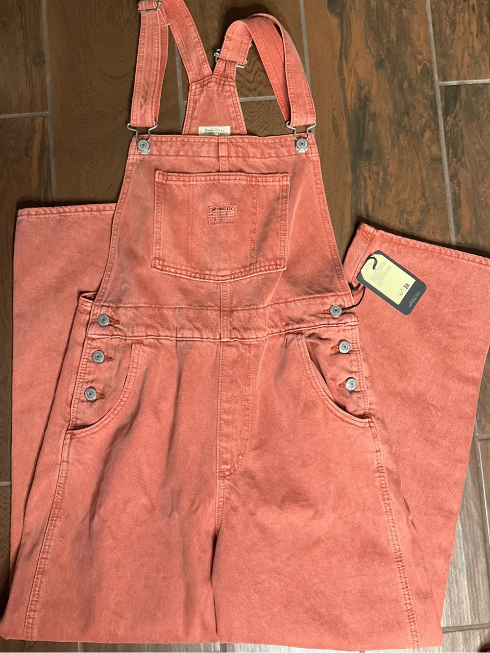 Levi’s Terracotta Orange Denim Straight Leg Denim Jeans Overalls Women Medium